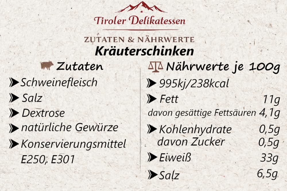Almgourmet - Südtiroler Kräuterschinken - 2 Stück je 350g - 6 Monate luftgetrocknet - mit erlesenen Kräutern veredelt