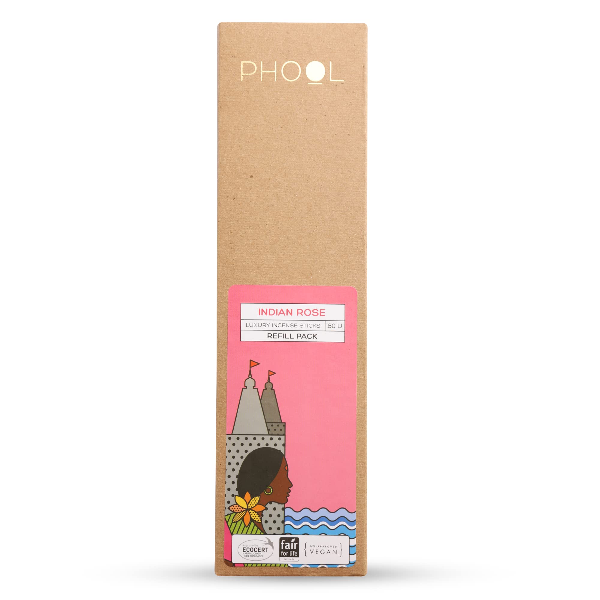 Phool Luxury Incense Indian Rose Refill Pack – 80 Organic Charcoal & Sulphur-Free Agarbatti (200g), Long Lasting Floral Fragrance, Pooja, Meditation & Aromatherapy