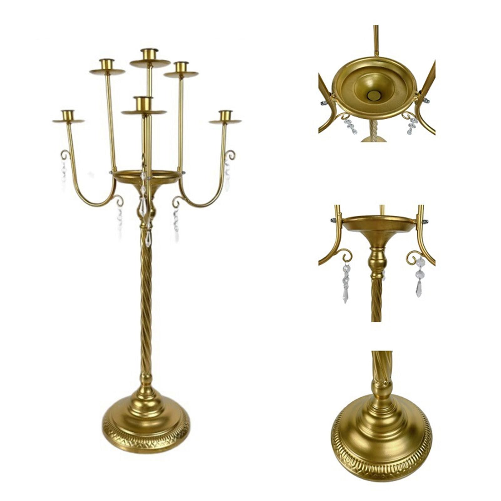 Elegante candelabro de metal europeo adornado con cristal dorado para decoración del hogar y eventos, candelabro de gota de cristal para decoración de eventos