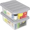14 L Plastic Latching Storage Box with Grey Lid, Set of 2 Clear Stackable Storage Bins