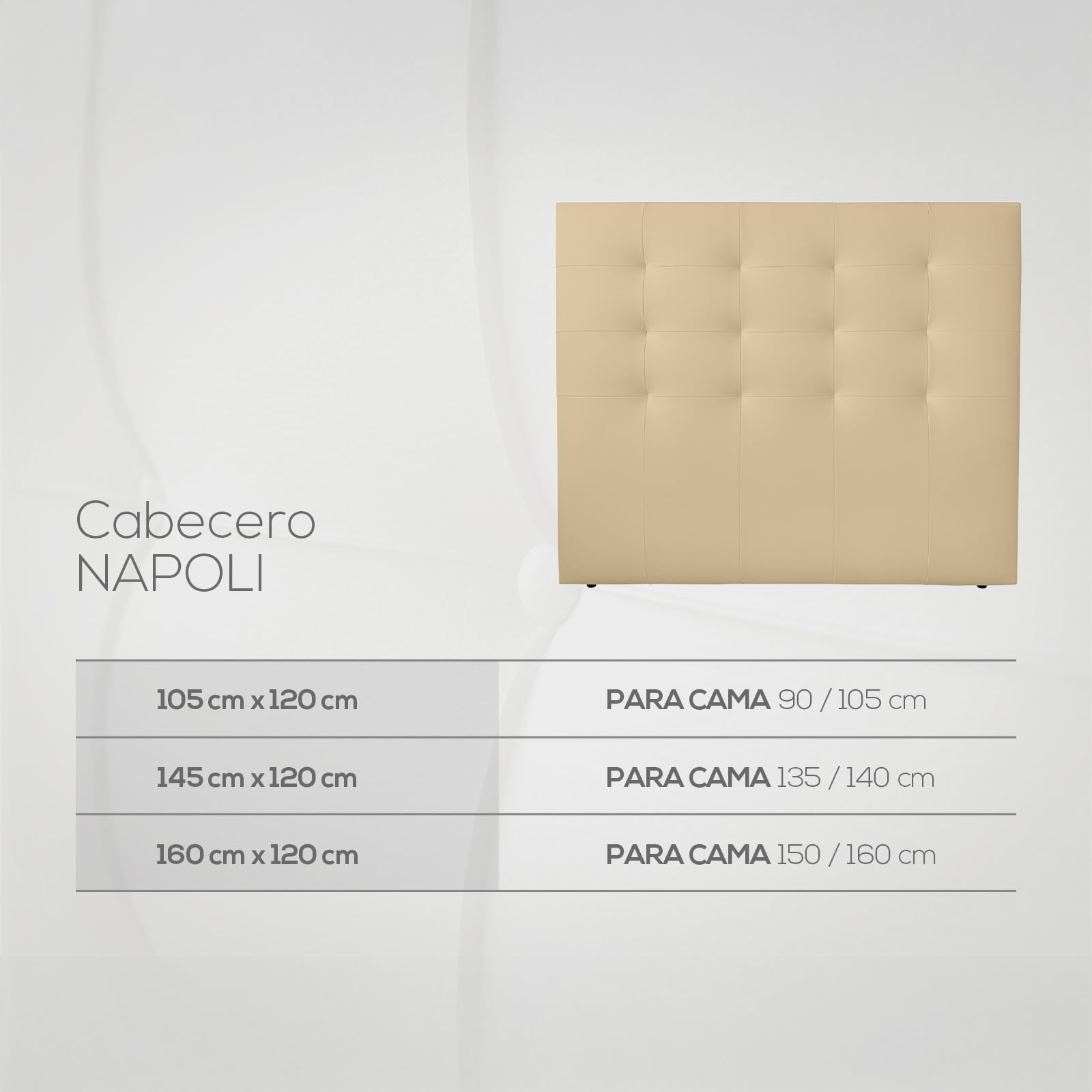 Duérmete Online, Cabecero Modelo Napoli Acolchado, Tapizado en Polipiel de Alta Gama, Medidas: 145 x 120 cm (para Cama de 135 y 140) Beige