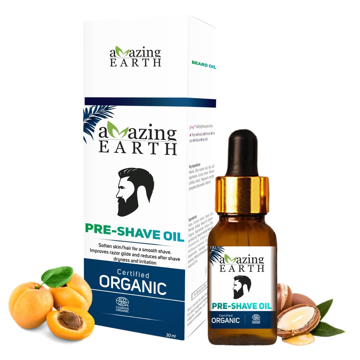 AMAzing EARTH Certified Organic Pre-Shave Oil - with Olive, Argan & Apricot Oil, Soft Stubble, Moisturizing, Silicone & Minerals Free, Sulphates & Parabens Free, Vegan & Cruelty Free - 30ml (B0847PV32T) Amazon Price History, Amazon Price Tracker