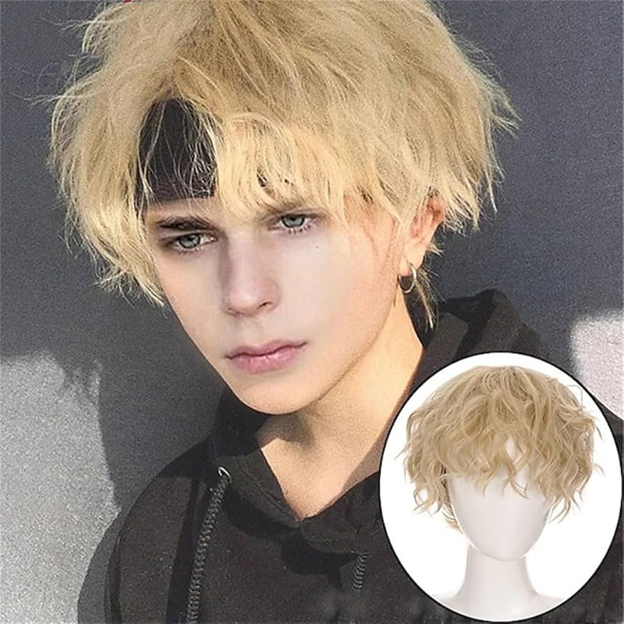 Amazon.co.jp: SITEDAN メンズ ウィッグ 巻き髪 金 ショート