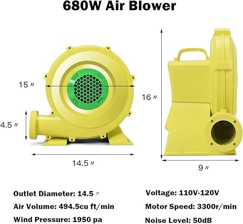 Miniatura 4 de GOFLAME Soplador de aire para inflables, ventilador eléctrico portátil y potente, soplador de casa de rebote de 1 HP para toboganes de salto,