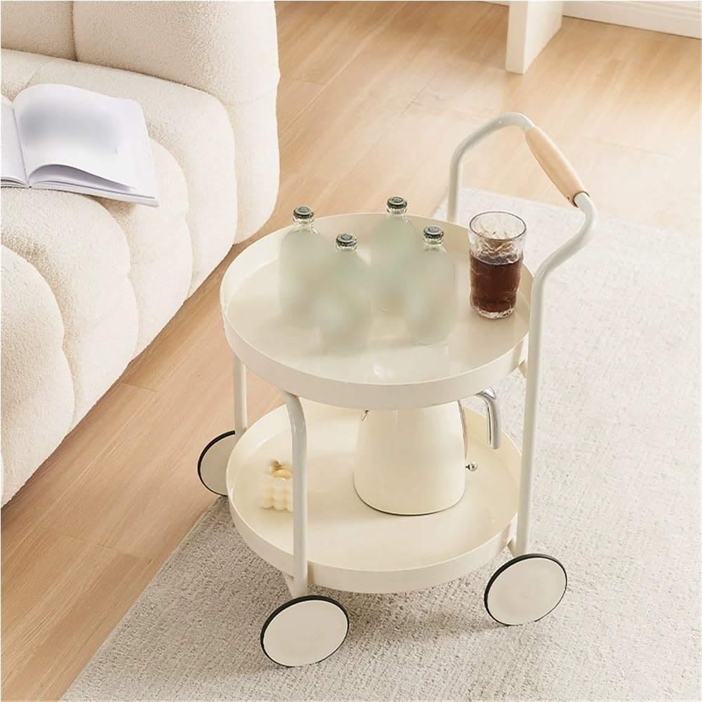 Chariot à roulettes rond à 2 niveaux – Table d'appoint mobile et support avec roulettes pour salon, chambre à coucher, balcon – Cact Rolling Sto Solut