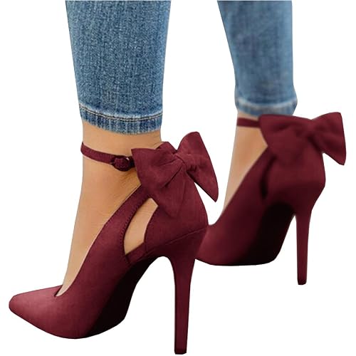 PiePieBuy Women's Pointed Toe High Heels Ankle Strap D'Orsay Pumps Shoes Bow Wedding Bowtie Back Dress Sandals