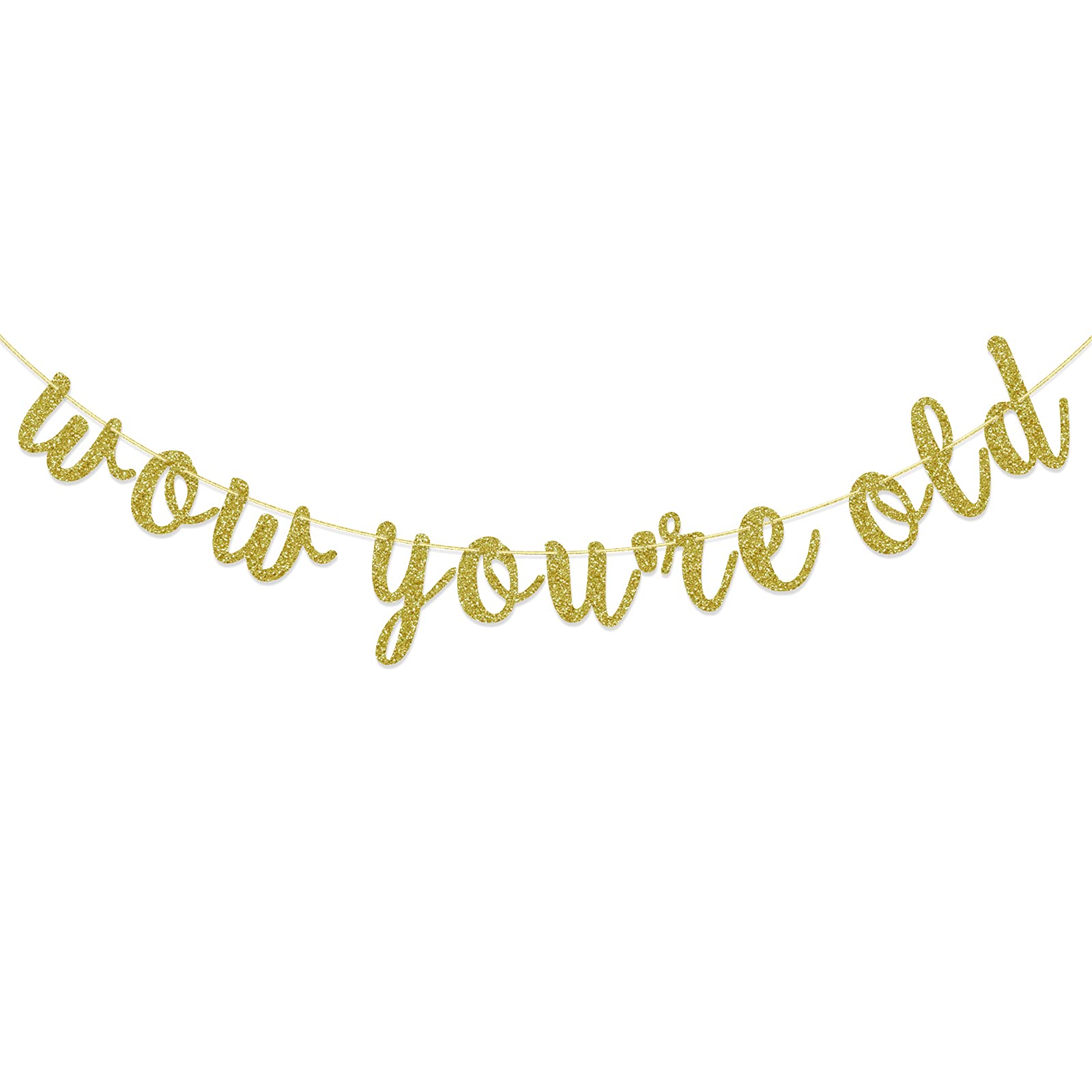 Wow You're Old Banner, 40th 50th Birthday Party Decorations, 60th 70th Sign Backdrop, 80th 90th Supplies (Gold Glitter)