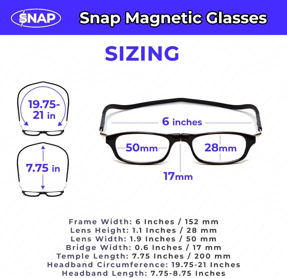 Calabria Snap Magnetic Bridge Front Connect L-XL Reading Glasses Clear or Blue Light Lens Men Women Around Neck Hang Readers - Image 2