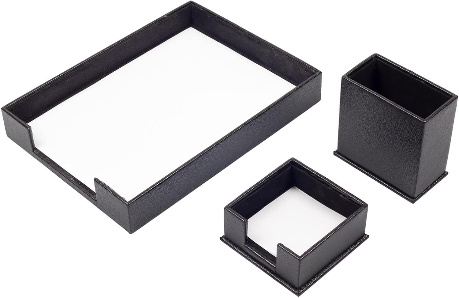 MOOGCO Black Leather Desk Set - Desk Pad - Note Paper Holder -Pen Holder - Leather coaster -Desk Accessories-Desk Organizer - Office Desk Accessories - Desktop Storage,BLACK (3PCS-SINGLETRAY)
