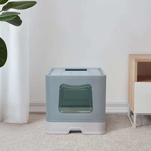 Miniatura 8 de Caja de arena plegable XL para gatos con tapa, orinal cerrado, inodoro antisalpicaduras de entrada superior, incluye cuchara y cepillo de limpieza 2