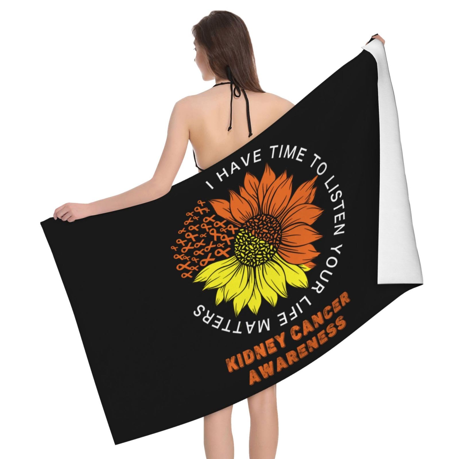 HLBSDM Microfiber I Have Time to Listen Your Life Matters Kidney Cancer Awareness Beach Towel Quick Dry Soft Sand Free Beach Towels for Pool Swim Beach Lightweight Thin Towels