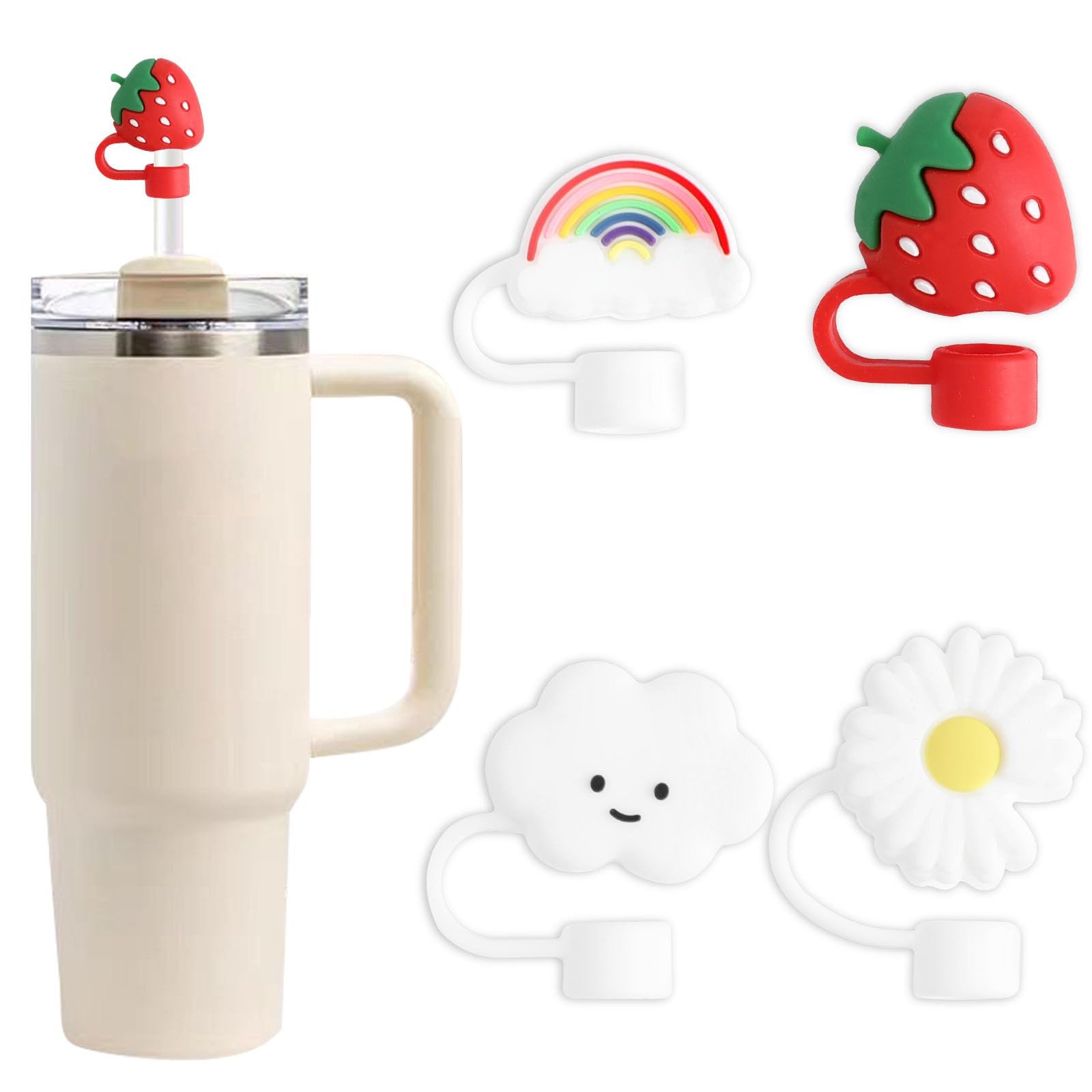 LOKIPA 4PCS Silicone Straw Cap for Stanley Cup, Stanley Cup Straw Toppers Dust-Proof Straw Caps for 30&40 oz Tumblers and Water Bottles