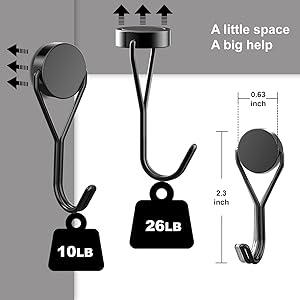 Lokediren 18Lbs 180 Heavy Duty Magnetic Hooks, Super Strong Cruise Ships Magnetic Hook for Hanging, Grill, Kitchen, Refrigerator, Wreath, Keys Holders, Towel-4 Pack(Black)
