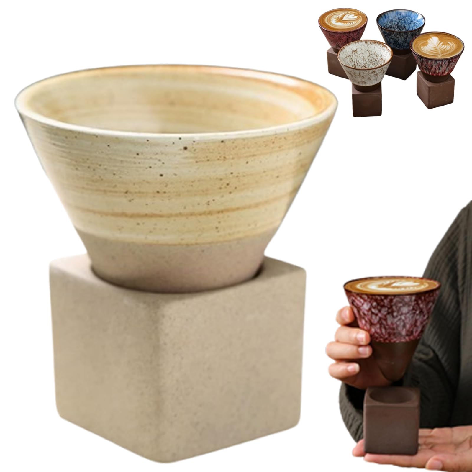 Ficugxd E Japanes Coffe Cup,Kaifori Japanes Coffe Cup,Handcrafted Con Espresso Cup,Con Cups,Coars Pottery Coffe Mug With Bas,Creativ Con Shap Coffe Cup Funnel Spresso Cup For Latt Tea Cocoa