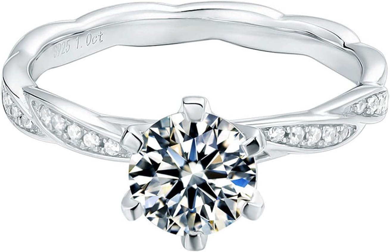 Women Sterling Silver Rings Promise Rings Sterling Silver 6 Prong Solitaire Classic Design Moissanite Promise Ring Vintage for Women