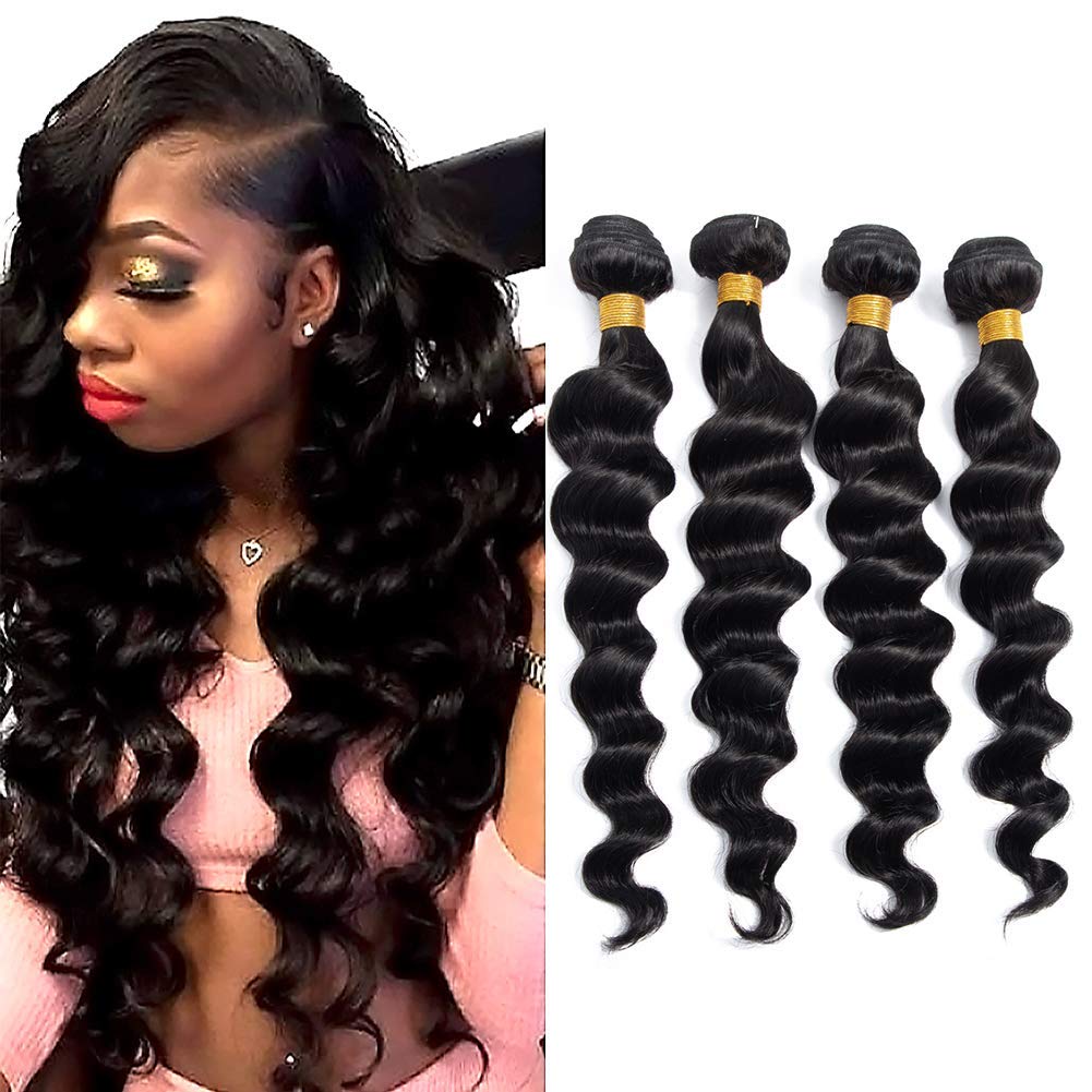 Virgin Human Hair Loose Wave - Brazilian Hair Bundles Loose Deep Wave Bundles Human Hair Bundles Weave Hair Human Bundles Natural Black Color(16 18 20 22)