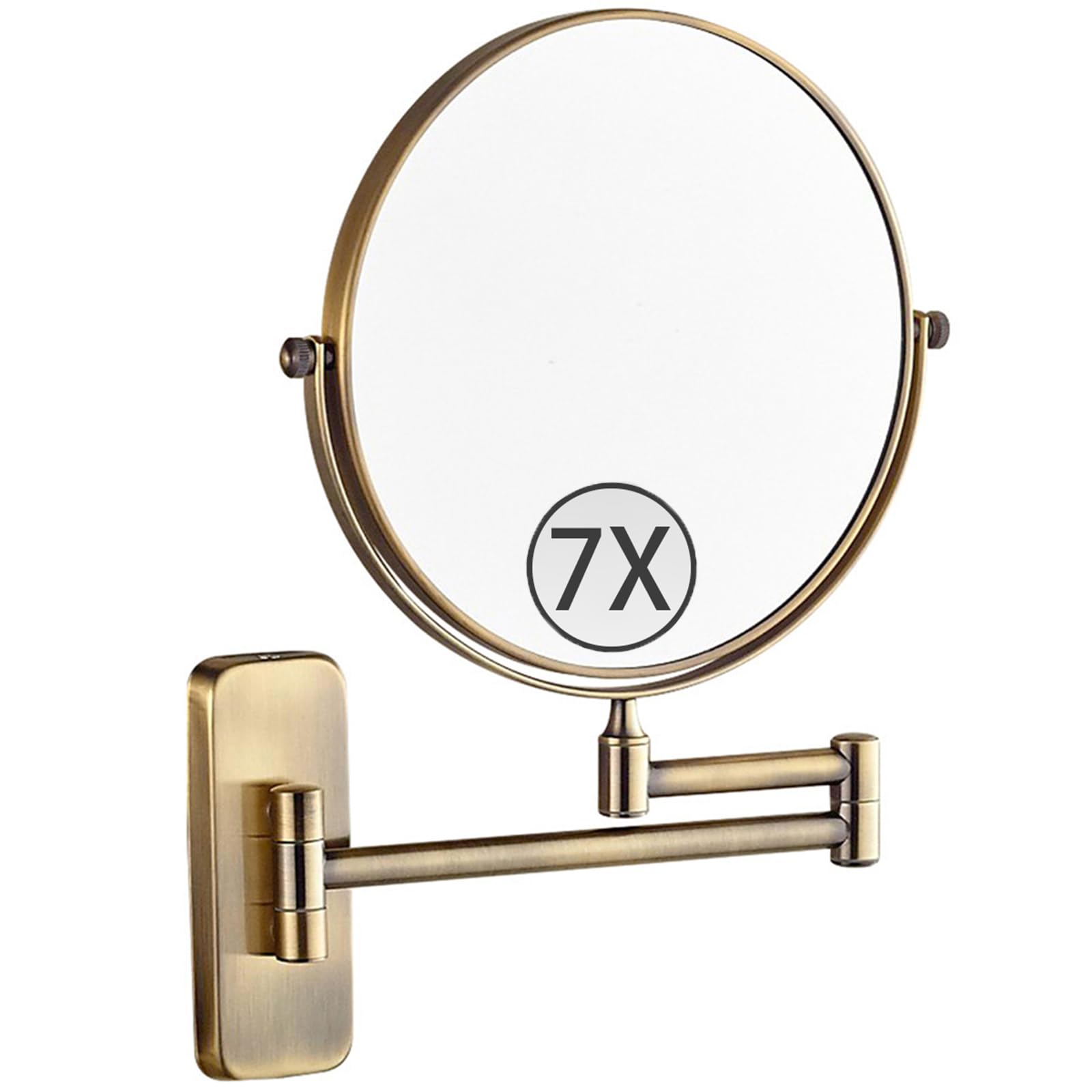 SXFSDOU 8" Wall Mounted Makeup Mirror with Magnification, Double Sided Magnifying Mirror, Rotatable Extendable Cosmetic Vanity for Bathroom,Bronze,7X