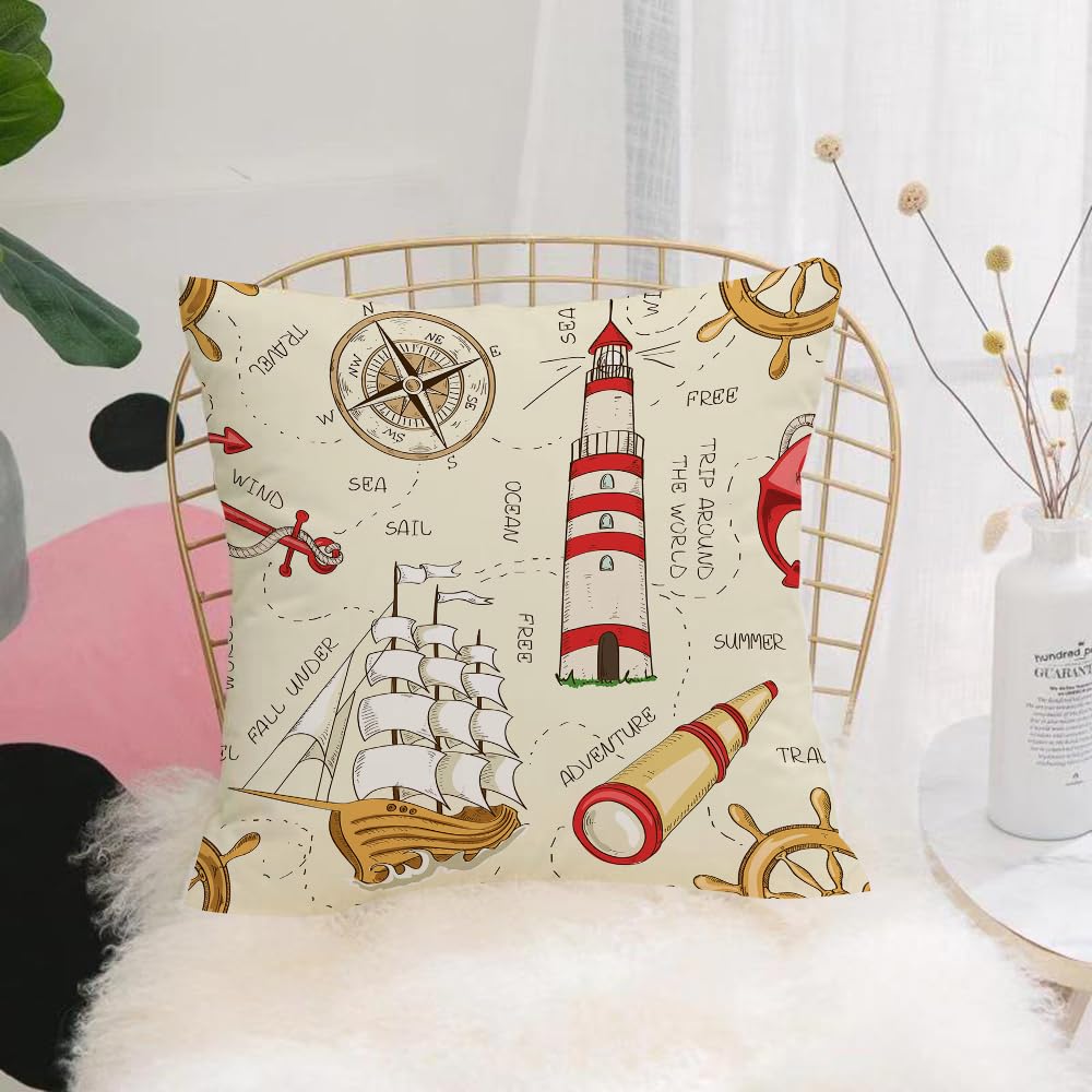 Hyosxw Sailboat Anchor Wheel Telescope And Compass - A6 Cushion Cover,Throw Pillow Case Home Decorative For Living Room Bedroom Sofa Chair 18X18 Inch,Sailboat Anchor Wheel Telescope And Compass,Pillowcase 45X45cm