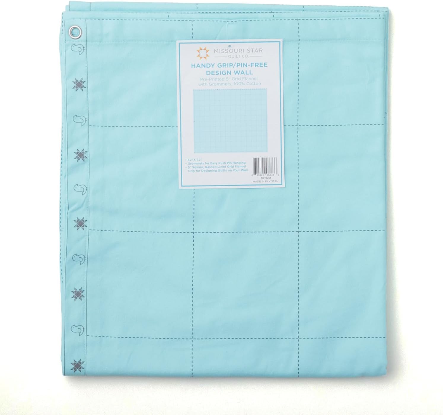 Missouri Star 62" x 72" Handy Grip Pin-Free Quilt Design Wall – Cotton Flannel with 5" Grid, Grommets & Block Layout Surface for Quilt Planning