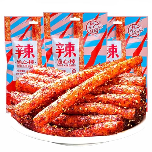 TXDYNLLK Latiao Spicy Strips 3 Packs Latiao Spicy Gluten Classic Chinese Special Snack Food, Vegan, 辣条, 大面筋, 68g/2.39 Ounces per Pack (Pack of 3)
