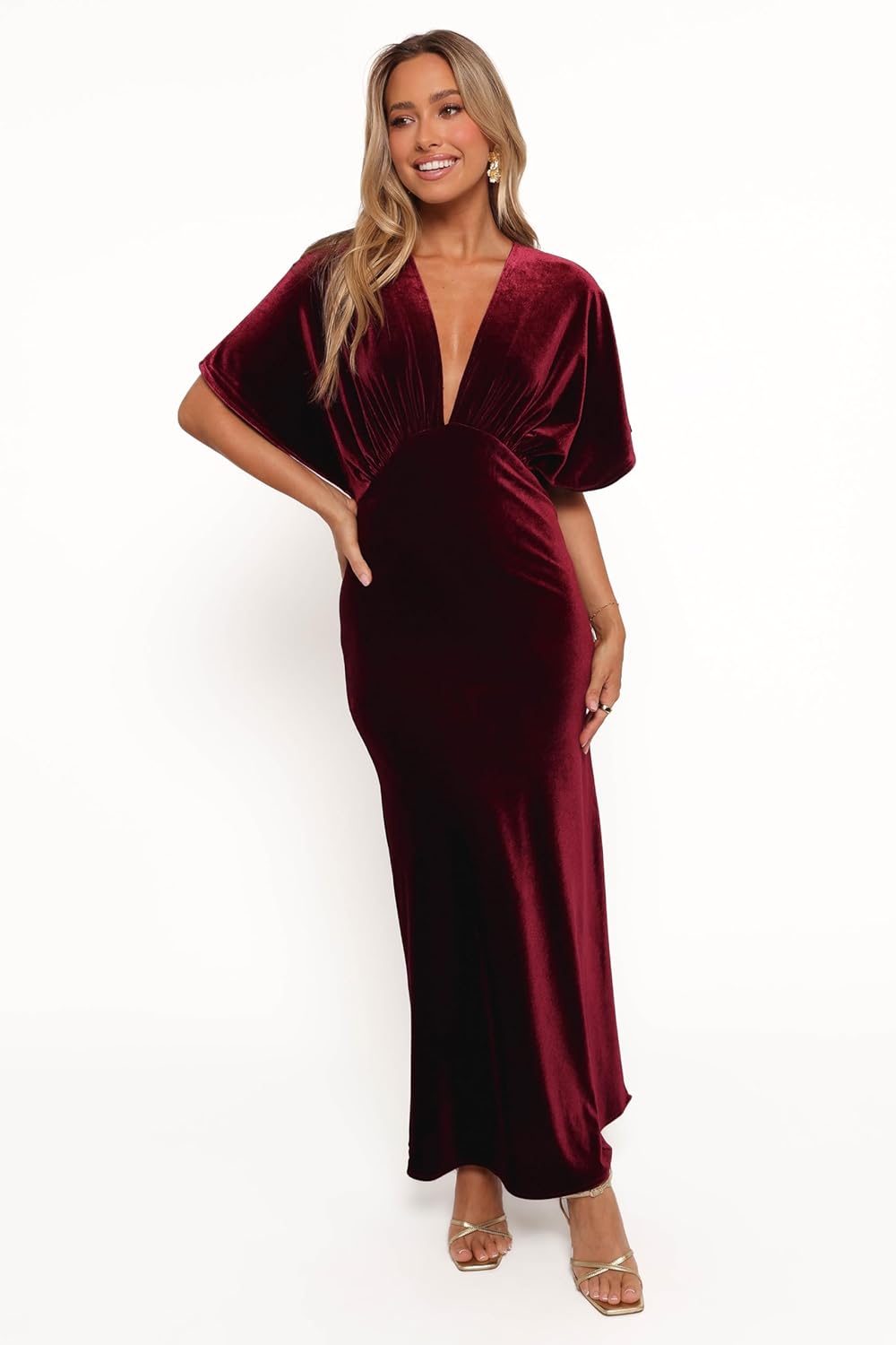 Petal & Pup Womens Ricki Velvet Maxi Dress - Wine - Image 2
