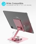 Téléphone réglable & Support de tablette, convient aux appareils 4–9,7 po, rose 360° Souplesse de visionnement • Construction en aluminium renforcé • Réglage à double charnière • Stockage prêt à voyager