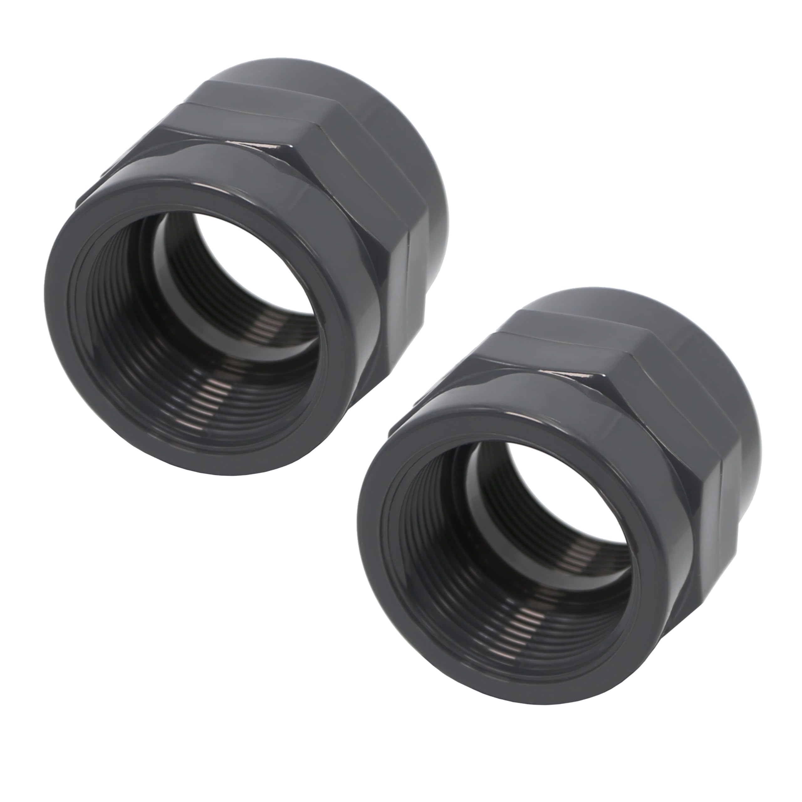 HAF® 2 manicotti filettati in PVC con 2 filettature interne da 1 1/2" | Manicotto di transizione in PVC grigio per raccordi tubi, tubi per piscine UVM. | 1,5 pollici | Qualità: Made in Europe