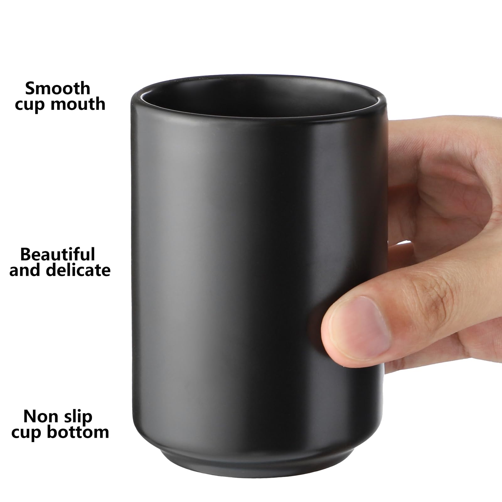 2 Stück Teetassen Keramik Kaffeebecher Ohne Henkel 240 ml Becher für grünen Tee Kaffeemomente (Schwarz)