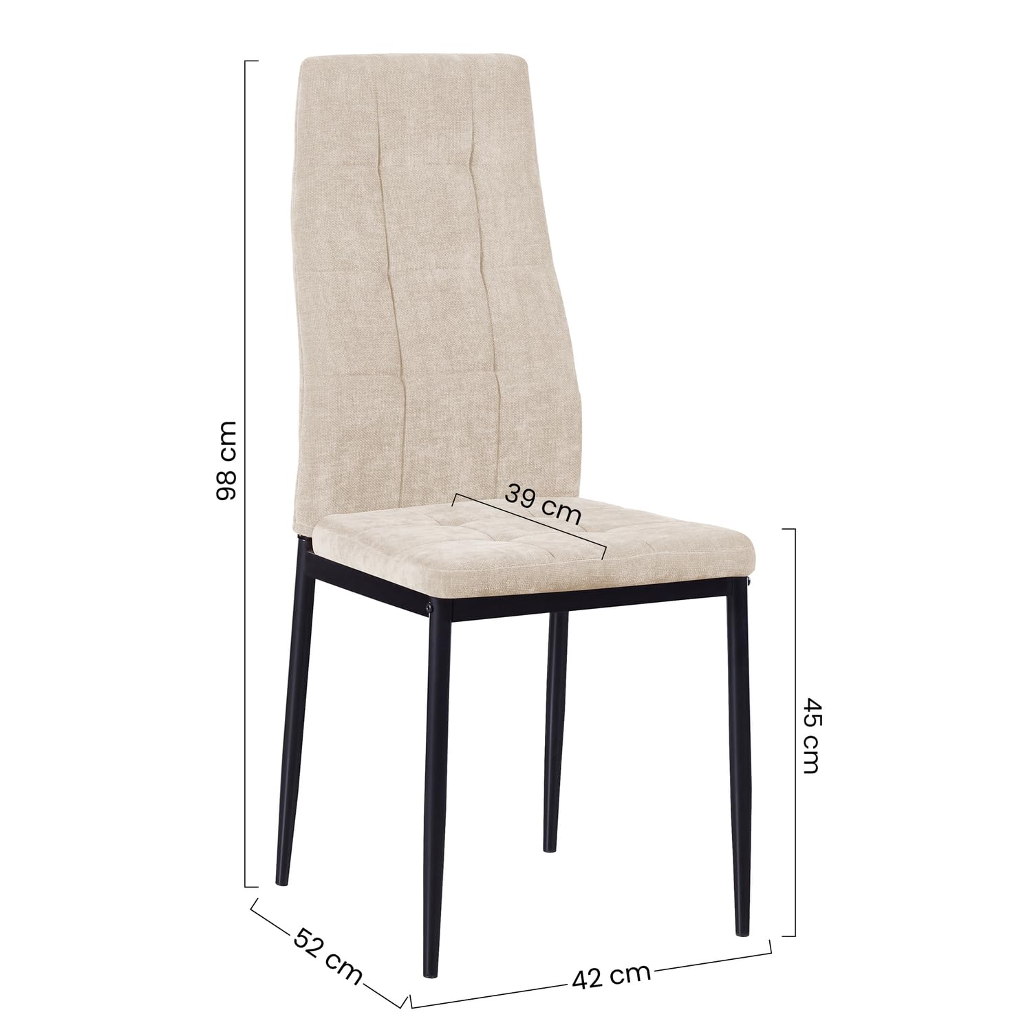 WeHome - Sedie di Tessuto Milano, Set da 4 Sedie Design per Sala da Pranzo, Sedie da Cucina, Ufficio, Sala d'Attesa, Camera da Letto, Cucina completa, Arredamento casa (Beige)