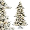 Goplus 7 ft pre lit snow flocked christmas tree artificial hinged xmas tree with 1057 pvc pine needles branch tips 420 warm white led lights 62 snowy pine cones holiday decor for office home  urban country home decor