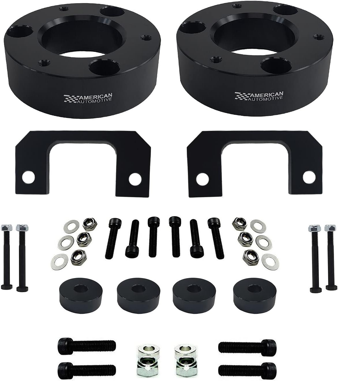 American Automotive Front Lift Kit Compatible 2007-2018 Silverado 1500 and Sierra 1500 3.5" Front Lift Billet Aluminum Strut Spacers w/Differential Drop 4WD