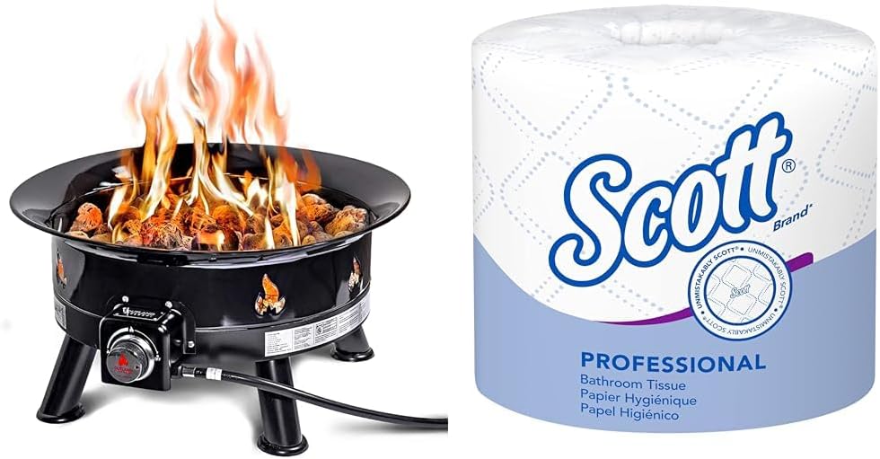 Outland Living Firebowl 883 Mega Outdoor Propane Gas Fire Pit with UV and Weather Resistant & Scott® Professional Standard Roll Toilet Paper (04460), with Elevated Design, 2-Ply, White