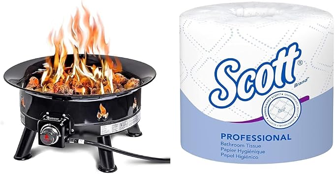 موقد نار خارجي يعمل بالبروبان من Outland Living Firebowl 883 Mega مع مقاومة للأشعة فوق البنفسجية والطقس وورق تواليت Scott Professional Standard Roll 04460، بتصميم مرتفع، طبقتين، أبيض