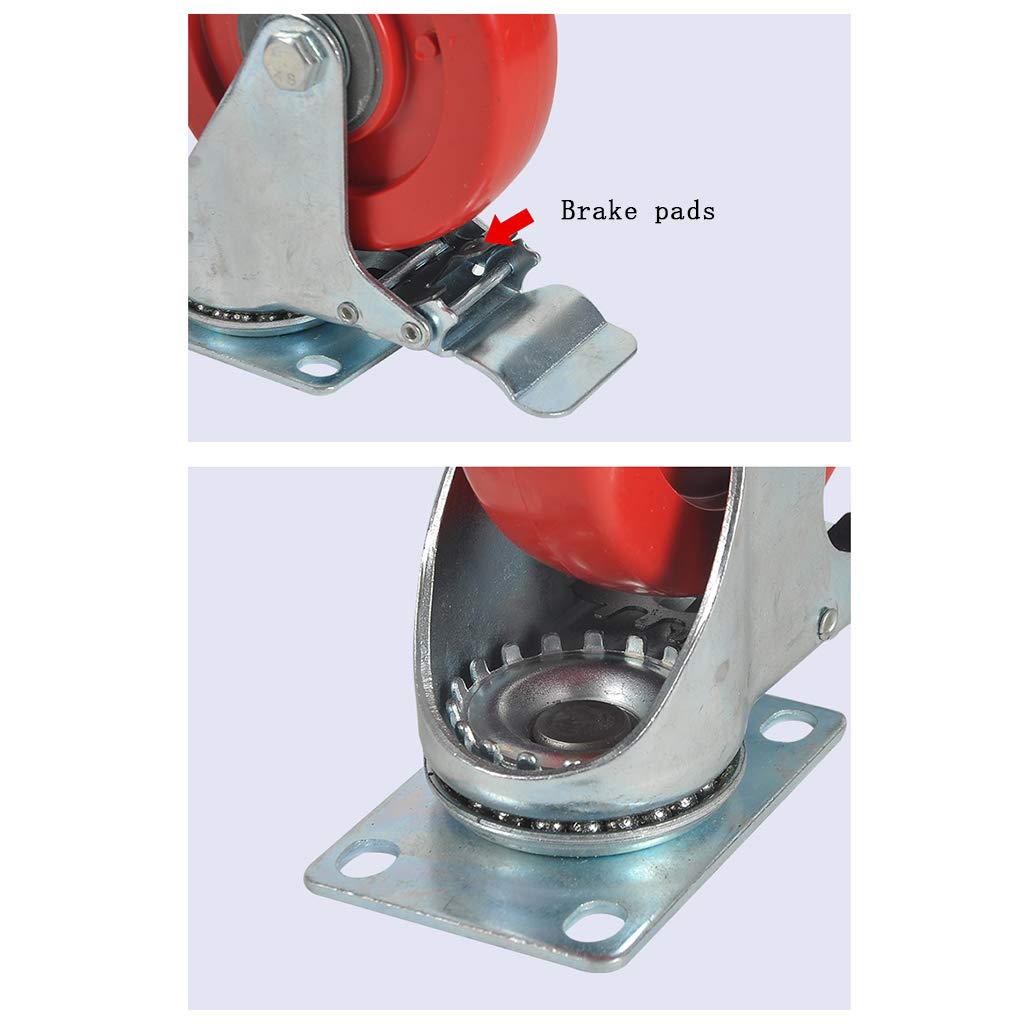 チェアホイール、ユニバーサルホイール、3インチ レッド家具 PVCトロリーホイール ポリウレタン素材、静かでソフトなプロフェッショナ