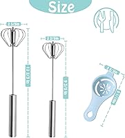 Vista 2 de Batidor semiautomático, batidor de huevos de acero inoxidable, batidor giratorio de mano para hacer crema, batir, batir y remover (10+12 pulgadas)