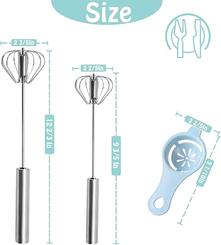 Miniatura 2 de Batidor semiautomático, batidor de huevos de acero inoxidable, batidor giratorio de mano para hacer crema, batir, batir y remover (10+12 pulgadas)