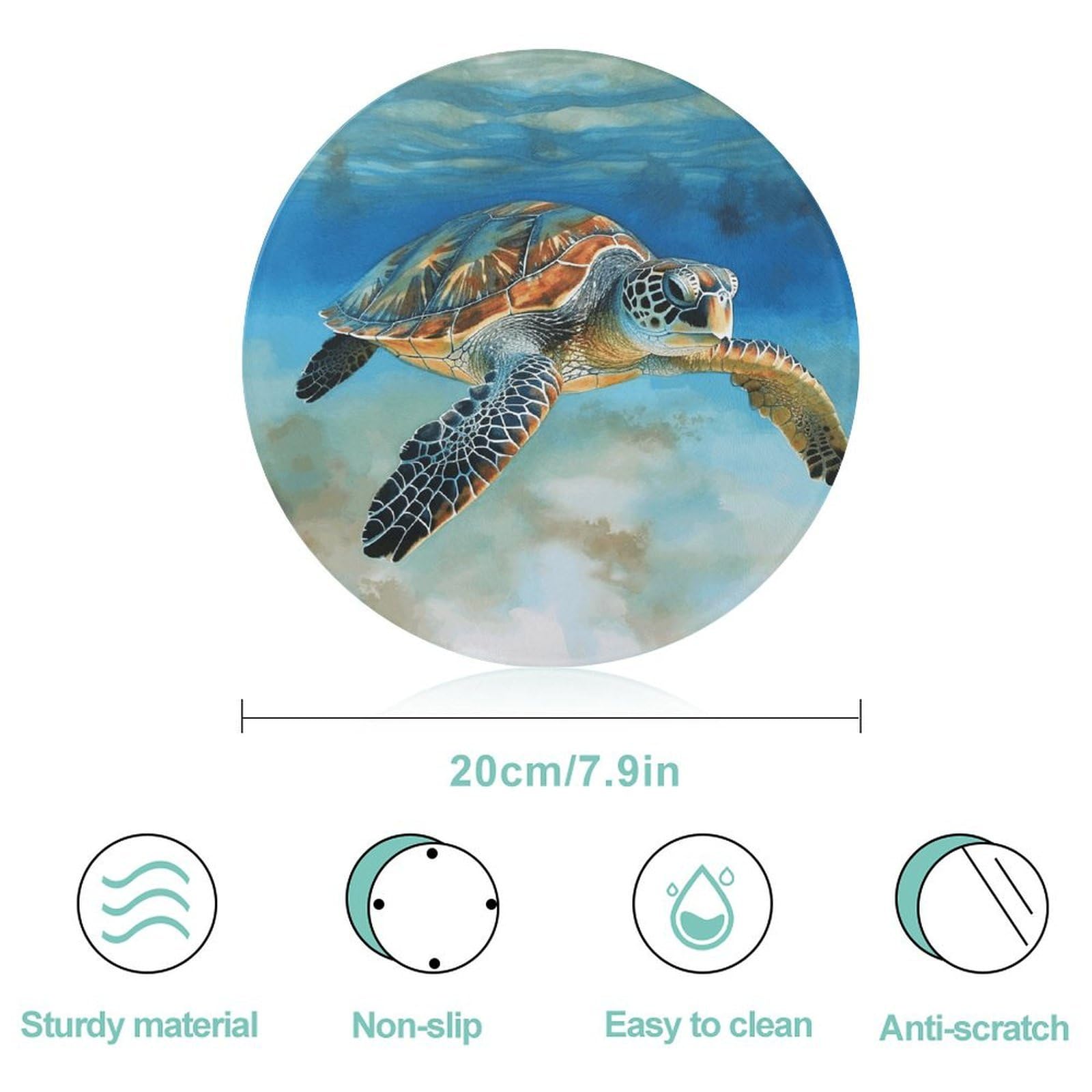 Sea Turtle3 - Tabla de cortar redonda fácil de limpiar, tablas de cortar para cocina, tamaño grande 7.9, tablas de cortar esenciales de cocina, convenientes para carne y verduras