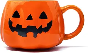 12 oz Halloween Pumpkin Mug – Orange Ceramic Jack-O’-Lantern Coffee Cup with Spooky Face, Fall Themed Drinkware for Hot Chocolate, Tea, and Seasonal Decor