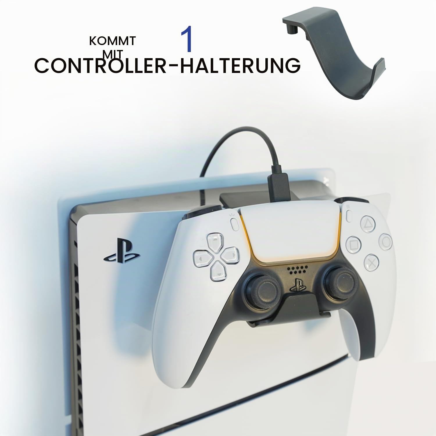 Monzlteck Wandhalterung für PS5 Original und Slim (Digital und Disc) - Stabile Stahlhalterung Mit Controller-Halterung