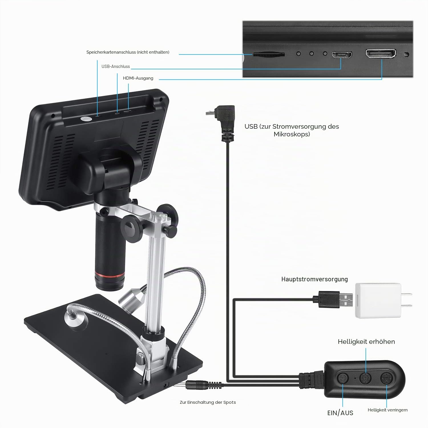 Andonstar AD407 3D HDMI Löten Digital Mikroskop mit 4MP UHD und 7 Zoll Einstellbarer LCD Bildschirm USB Video Mikroskope für Telefon Reparatur SMT SMD DIY
