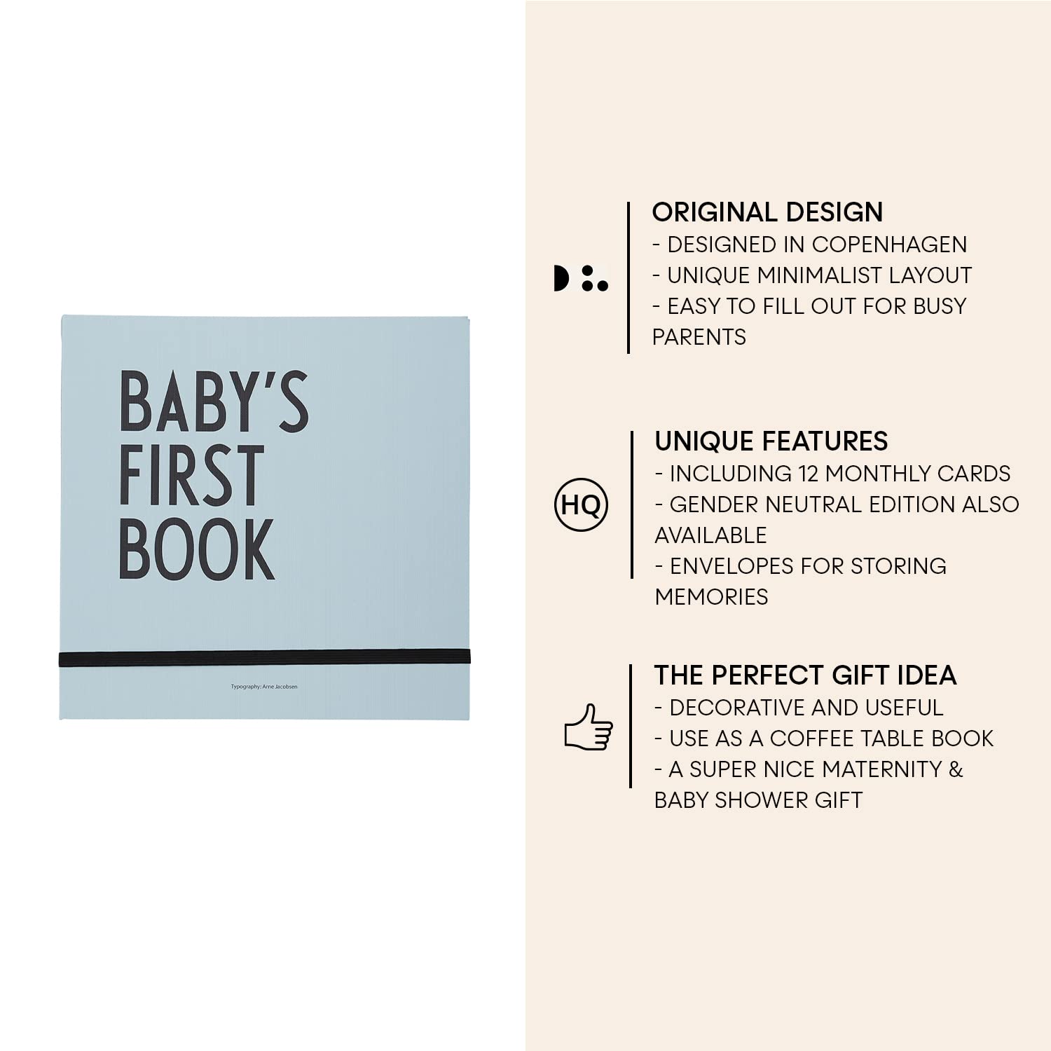 Design Letters Baby's First Book | Livre d'activités avec cartes Milestone et enveloppes pour bébé | Livre enfant Livre papier sans bois | Carnet de voyage Cadeau pour baby shower Photo Album 25x25 cm