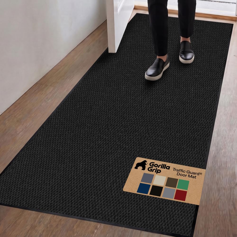 GORILLA GRIP Traffic Guard Indoor Outdoor Heavy Duty Door Mat, 70x24 Black