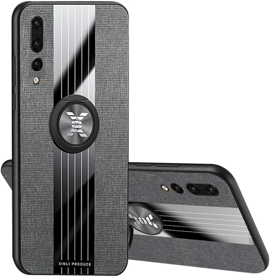 P20 pro Ring case Compatible with Huawei p 20 pro Phone Cover Kickstand p20pro 20pro Bumper car Mount Finger Huwaie Texture Magnetic Adsorption 6.1 inch (Gray)