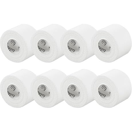 (8 Pack) White Athletic Tape Rolls for Athletes - Strong Sticky No Residue