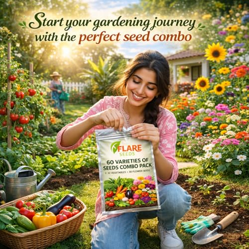 Image of 60 Varieties Seeds Combo Pack, 30 Vegetable and 30 Flower Seeds, High Germination Rate, All Seasons