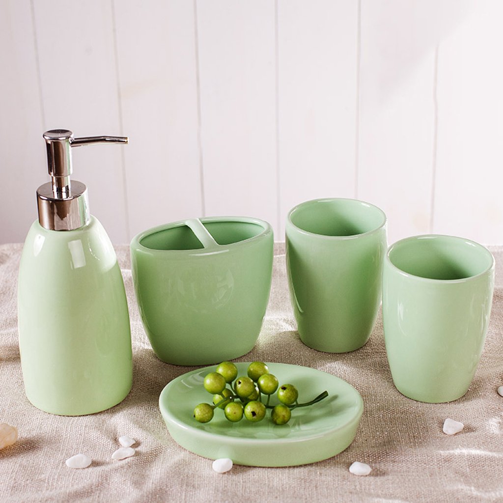 Set di tris da appoggio per arredo da bagno in ceramica, porta sapone, dispenser e bicchiere porta spazzolini - IdeArredoBagno - E-shop accessori bagno artigianali