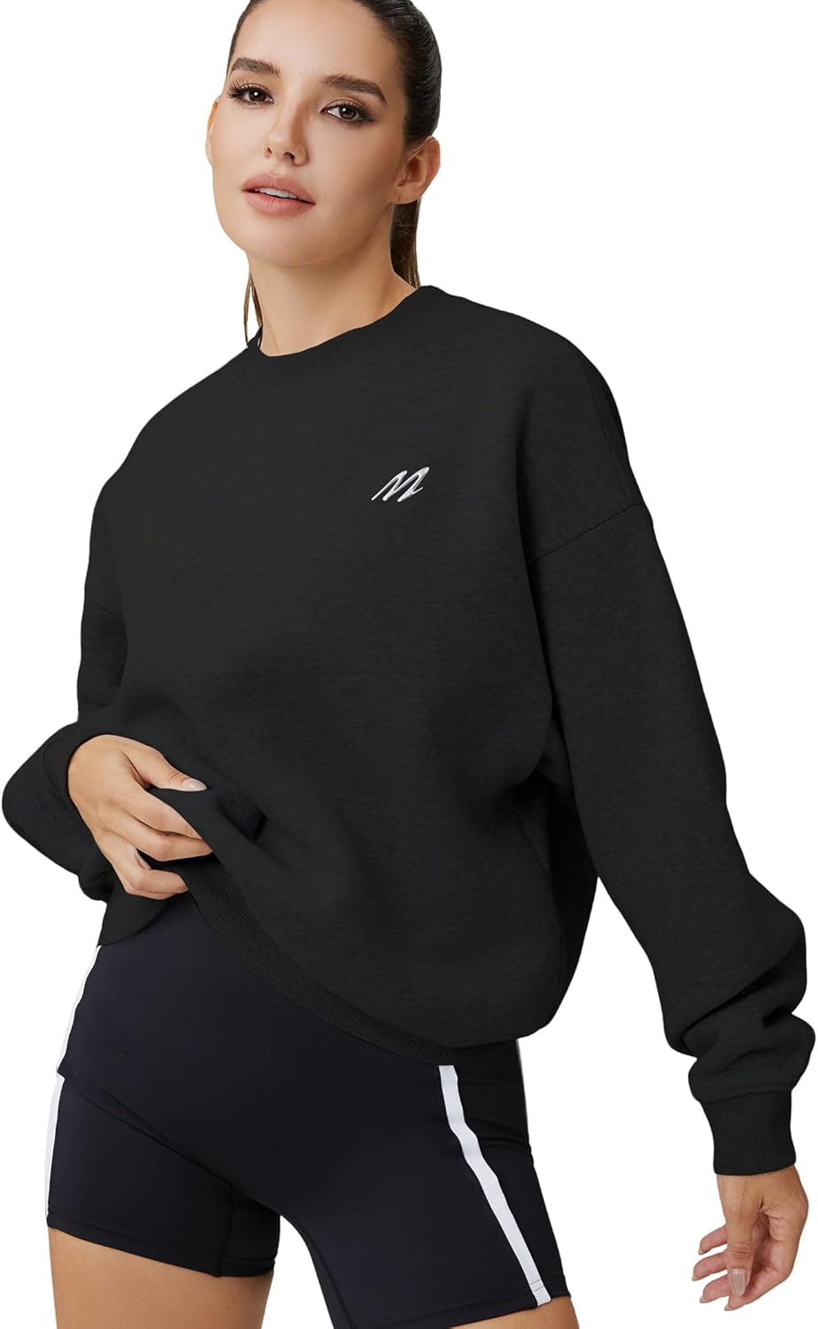 Move With You Womens Oversized Fleece Sweatshirts Fall Fashion 2025 Crew Neck Pullover Sweaters Winter Clothes(Black,M) - Image 3