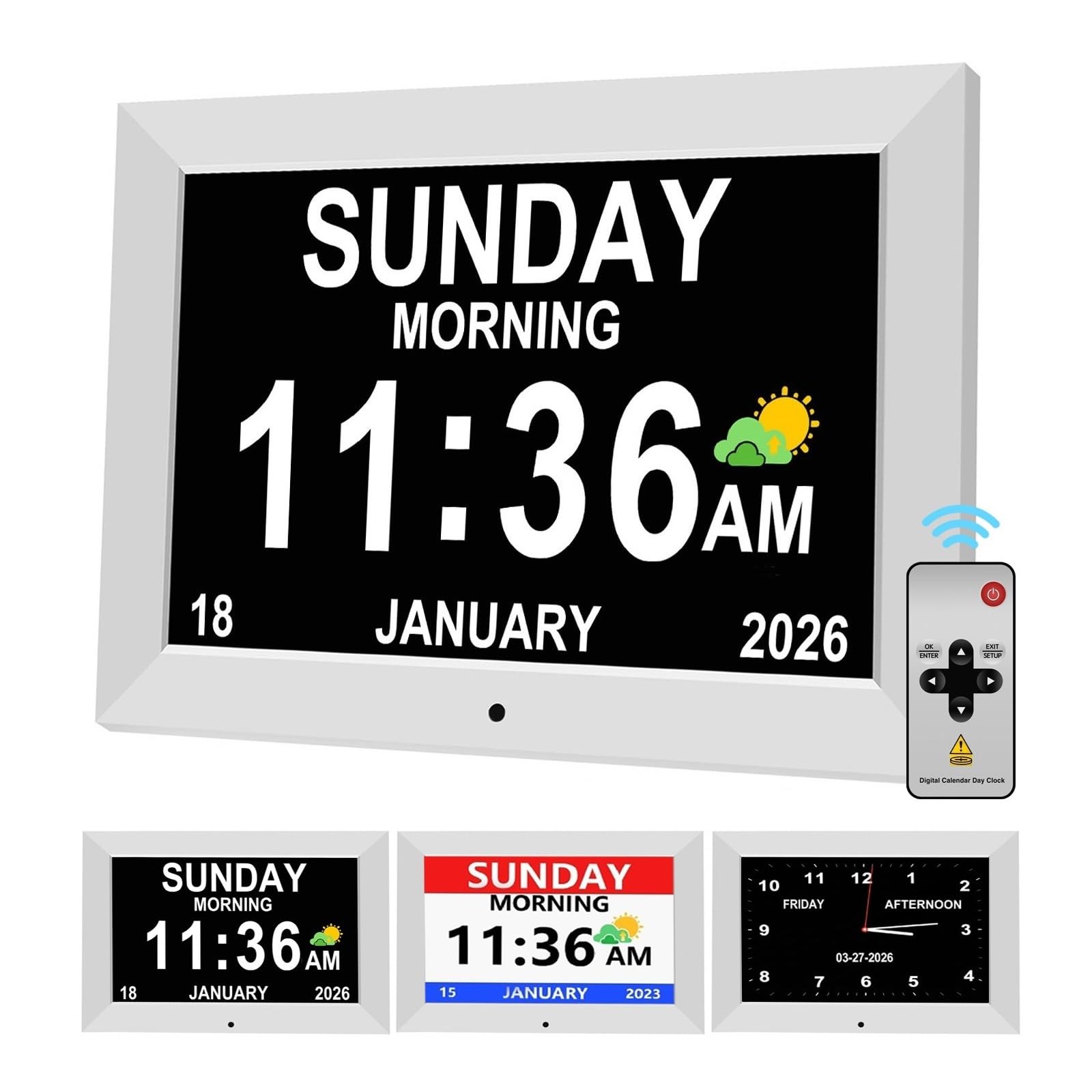 Reloj digital con fuentes grandes y alarmas personalizables para el cuidado de ancianos