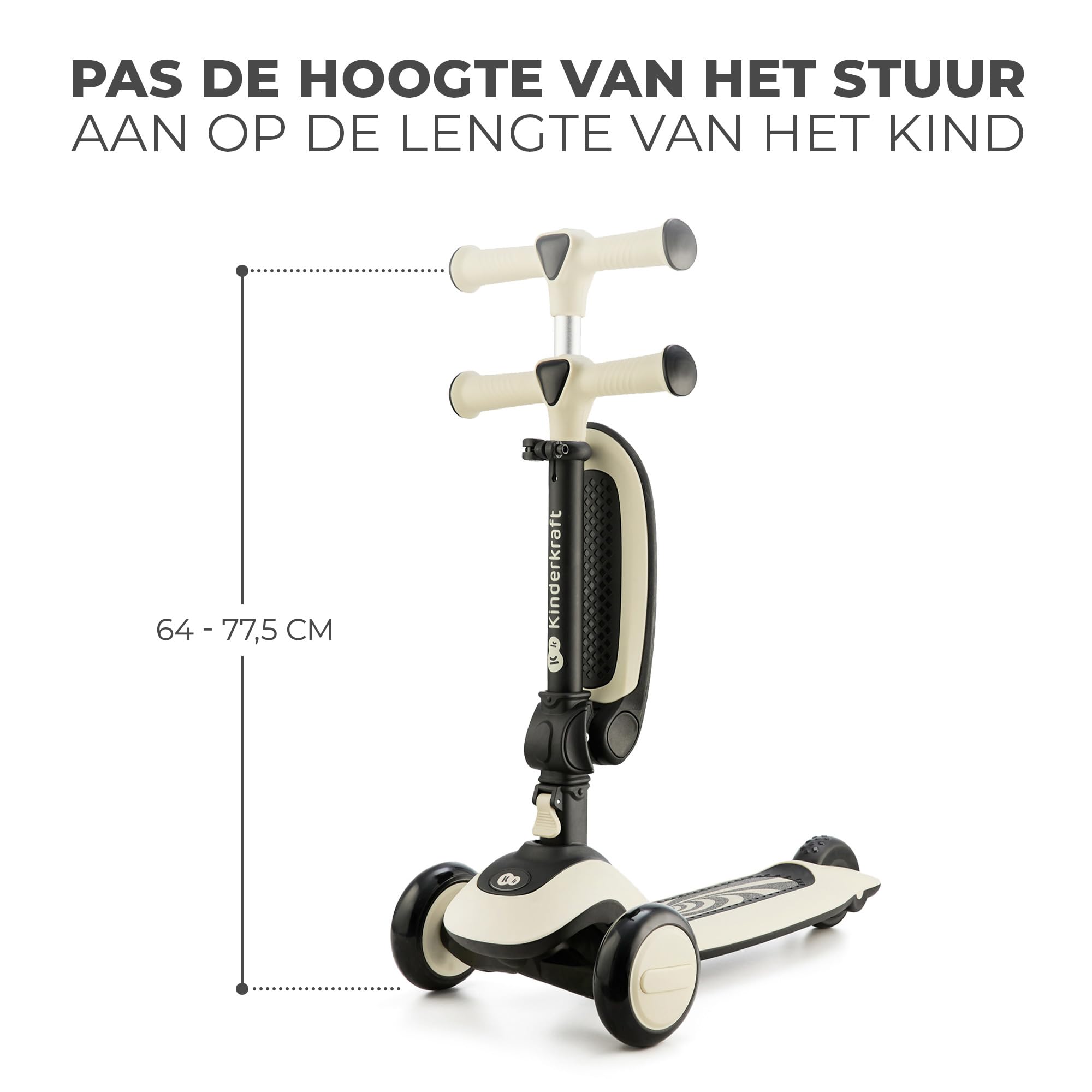 Kinderkraft Halley, Patinete 2 en 1, para Niños, Ajustable, Draisienne, Triciclo, Multifuncional, Bici, 3 Ruedas, LED, De 2 años hasta 50 Kilos, Blanco