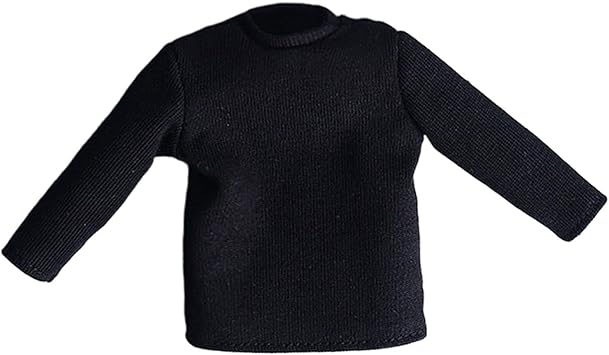 Doll Miniature Shirt 1/12 Scale Pullover Top Long Sleeve Outfit Casual for 6 Inch Figures Cloth Material Suitable for Action Figure Collection DIY Dre, black